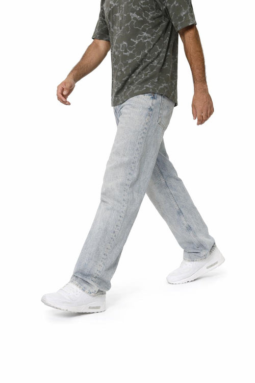 Men’s Baggy Fit Sand Wash Blue Jeans – Mid Rise Vintage Relaxed Denim