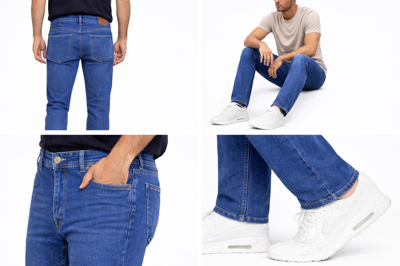 Men’s Mid Rise Relaxed Fit Blue Denim Jeans – Classic Comfort Stretch