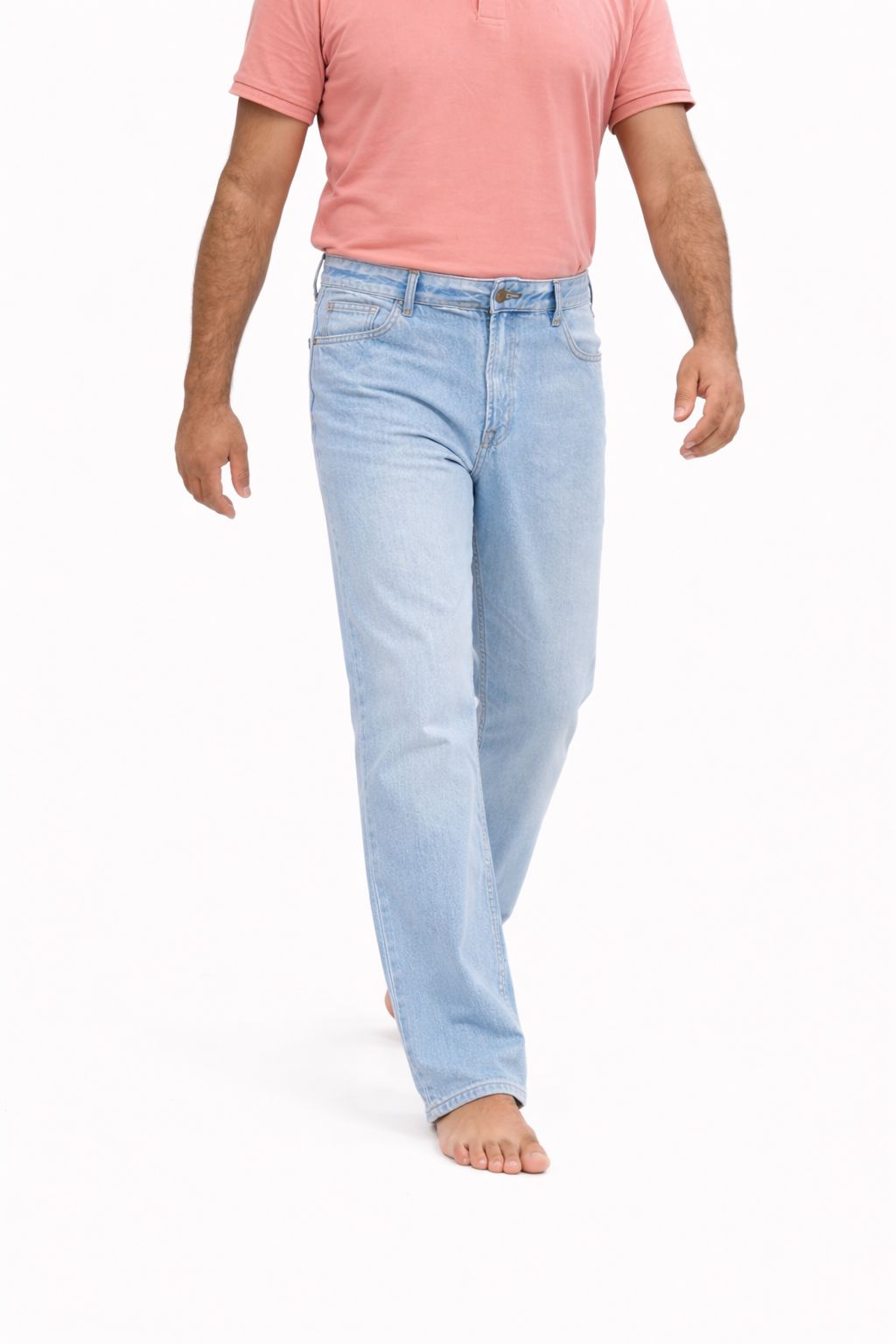 Men’s Regular Fit Bleach Wash Jeans – Classic Rigid Denim|Non Stretch