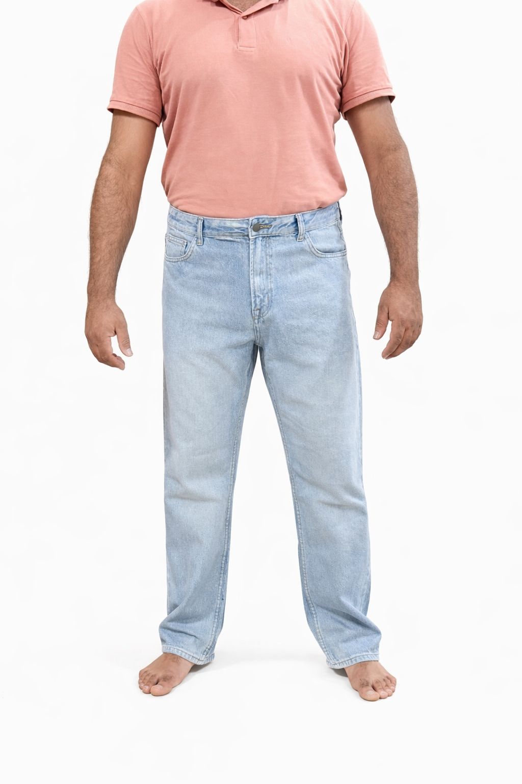 Men’s Regular Fit Bleach Wash Jeans – Classic Rigid Denim|Non Stretch