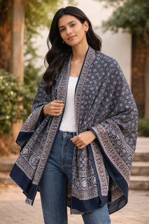 Authentic Sindhi Ajrak Shawl – Hand Block Printed Cotton Wrap