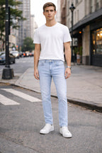 Men’s Light Blue Slim Fit Denim Jeans | Power Stretch Casual Street Style