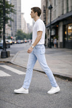Men’s Light Blue Slim Fit Denim Jeans | Power Stretch Casual Street Style