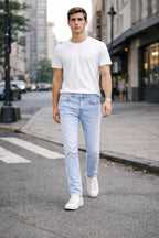 Men’s Light Blue Slim Fit Denim Jeans | Power Stretch Casual Street Style