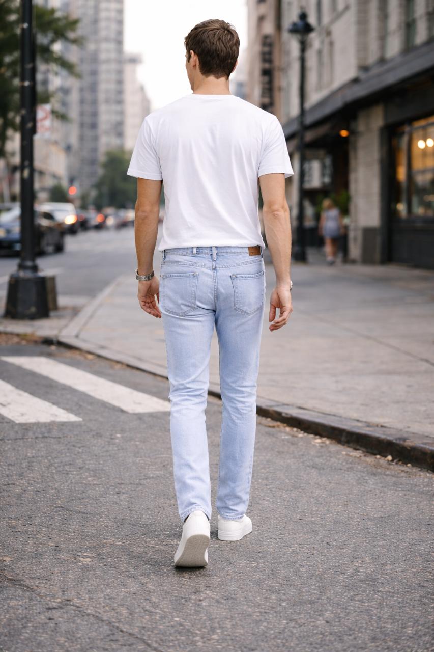 Men’s Light Blue Slim Fit Denim Jeans | Power Stretch Casual Street Style