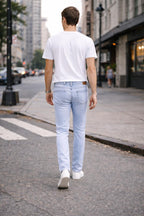 Men’s Light Blue Slim Fit Denim Jeans | Power Stretch Casual Street Style