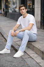 Men’s Light Blue Slim Fit Denim Jeans | Power Stretch Casual Street Style