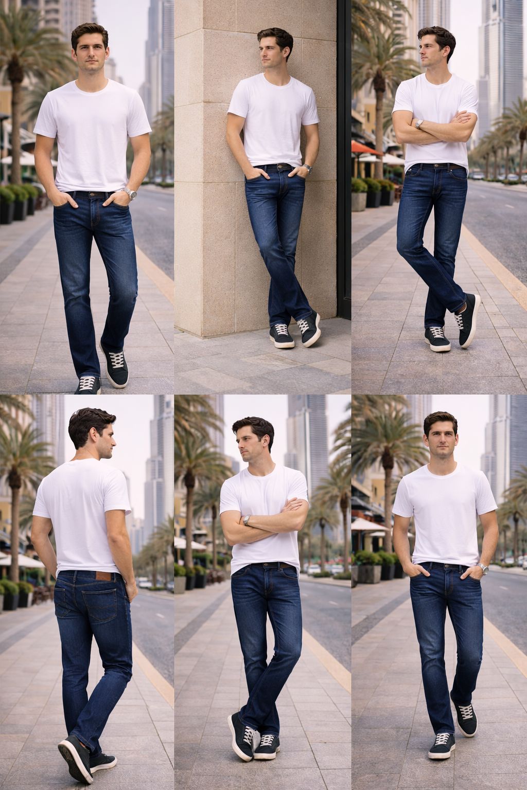 Men’s Dark Indigo Narrow Straight Fit Denim Jeans – Faded Thigh Wash