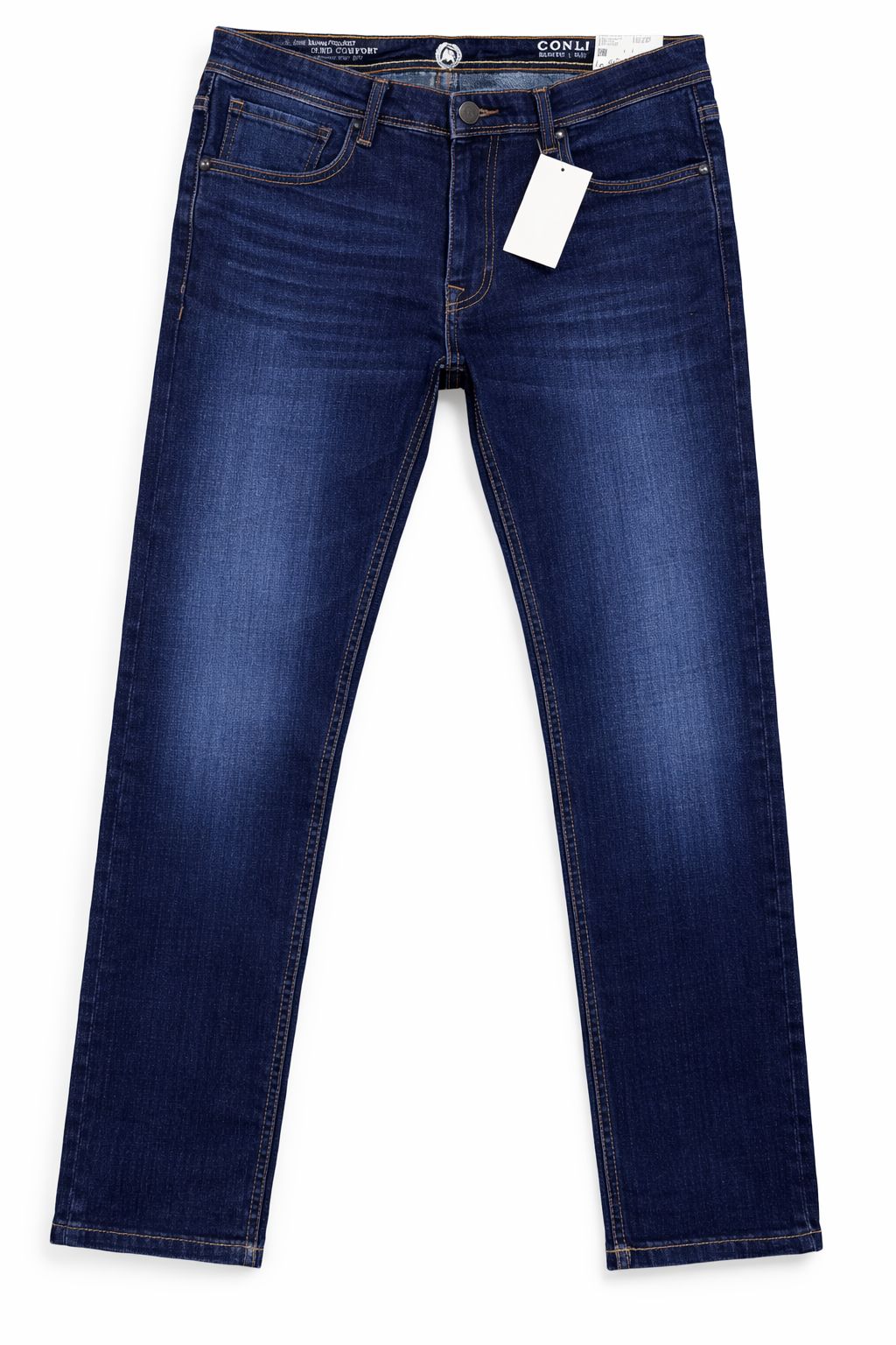 Men’s Dark Indigo Narrow Straight Fit Denim Jeans – Faded Thigh Wash