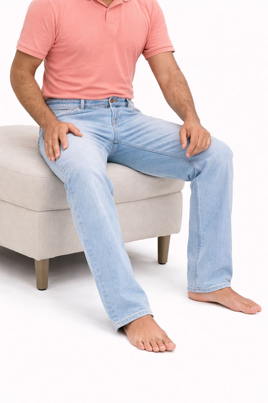 Men’s Regular Fit Bleach Wash Jeans – Classic Rigid Denim|Non Stretch